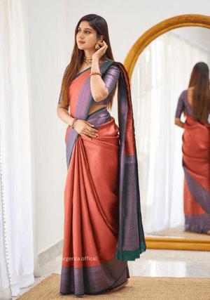 Orange Colour Lichi Silk Saree With Jacquard Zari Work - Orgenza Store - digisoch