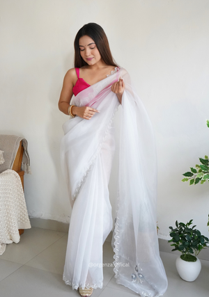 Light white Organza With Jardoshi And Khatli Work - Orgenza Store