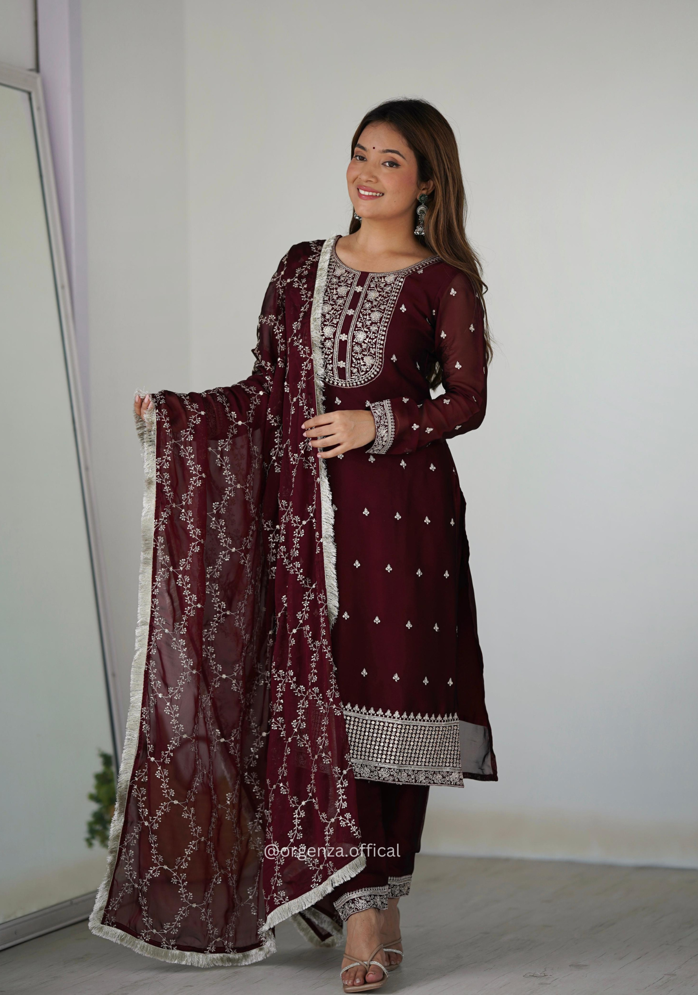 Rangoli Fabric Straight Fit Kurta With Dupatta Set - Orgenza Store
