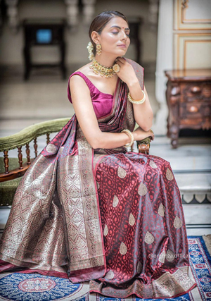 Maroon Colour Lichi Silk Saree With Jacquard Zari Work - Orgenza Store - digisoch