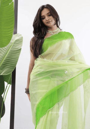 Green Colour Organza Silk Saree - Orgenza Store - digisoch