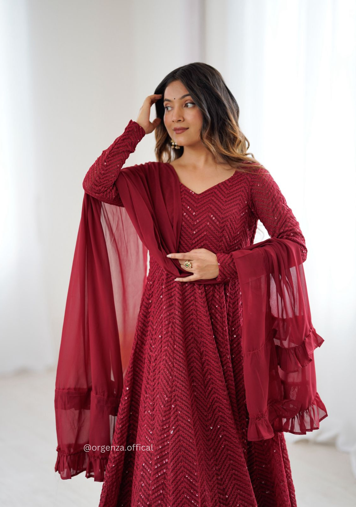 Georgette Silk Lukhnowi Sequence Work Anarkali