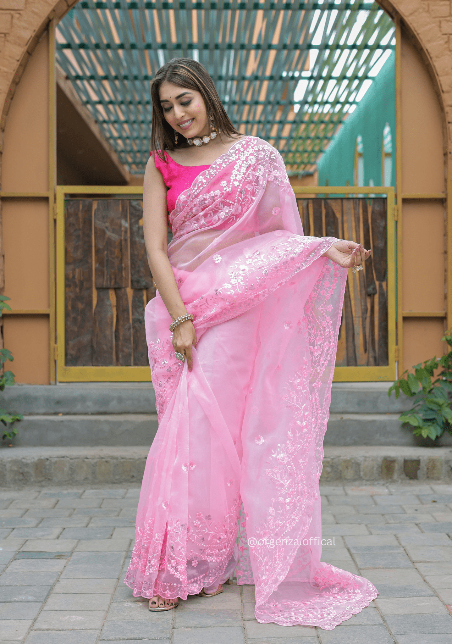 Baby Pink Soft Organza Saree With Sequence Work - Orgenza Store - digisoch