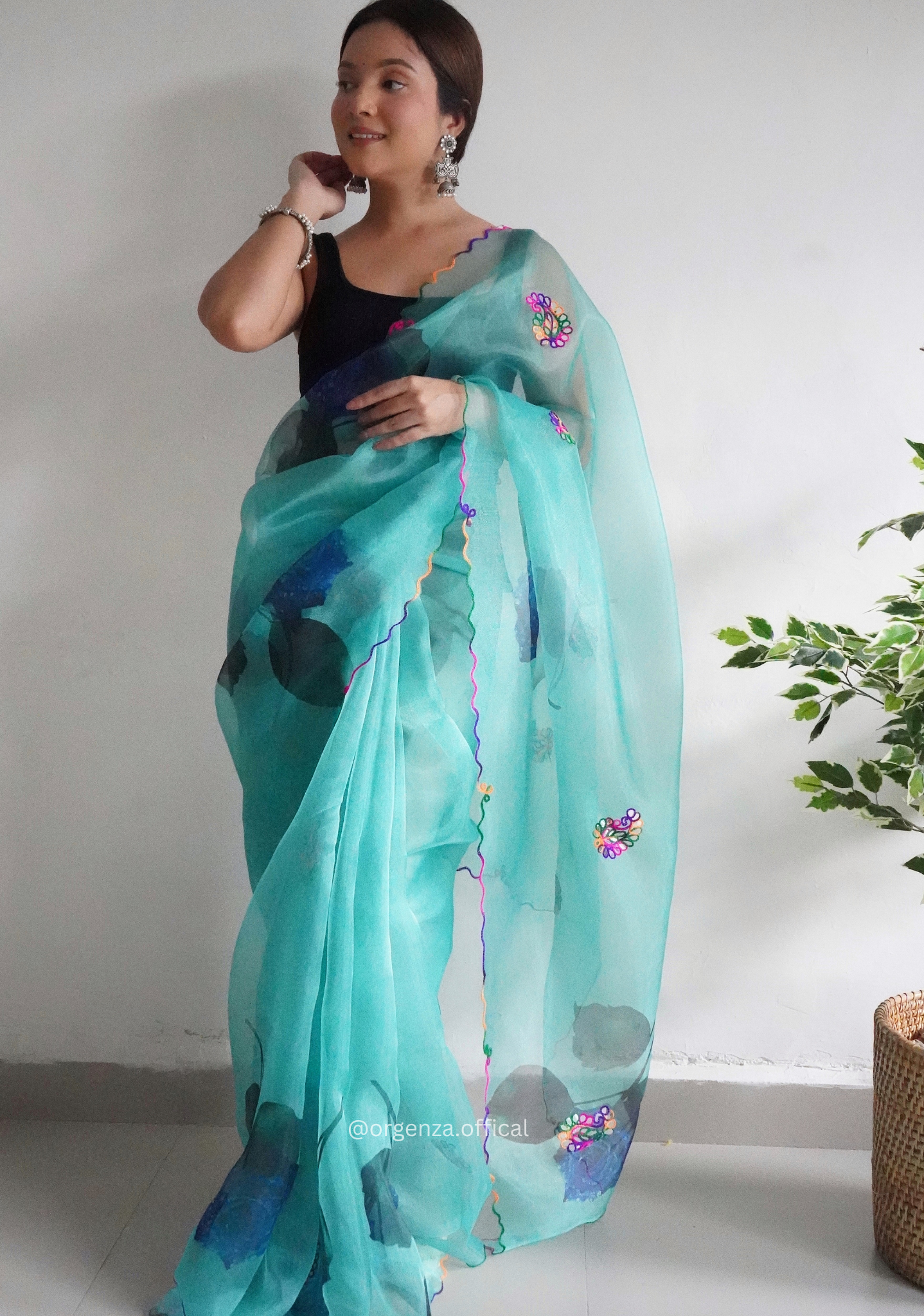 Orgenza Saree With Multi Colour Gotta Work