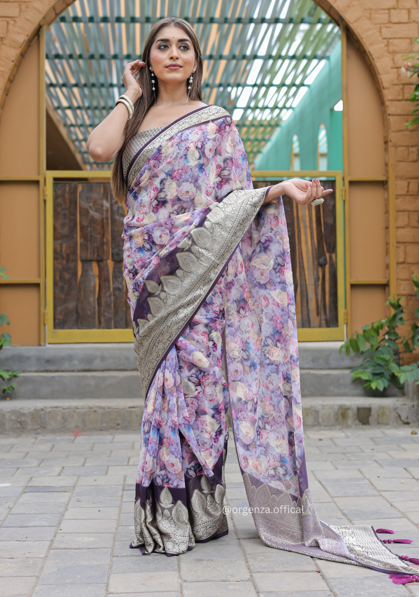 Purple Georgette Saree With Viscose Border - Orgenza Store