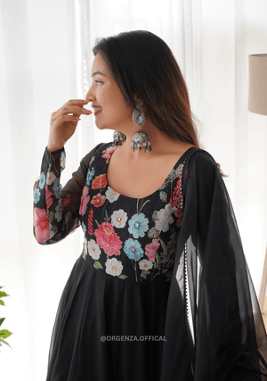 Floral Organza Anarkali With Dupatta And Pant - Orgenza Store