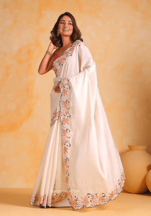 Tussar Satin Silk Saree With Embroidery Viscos Thread Work - Orgenza Store - digisoch
