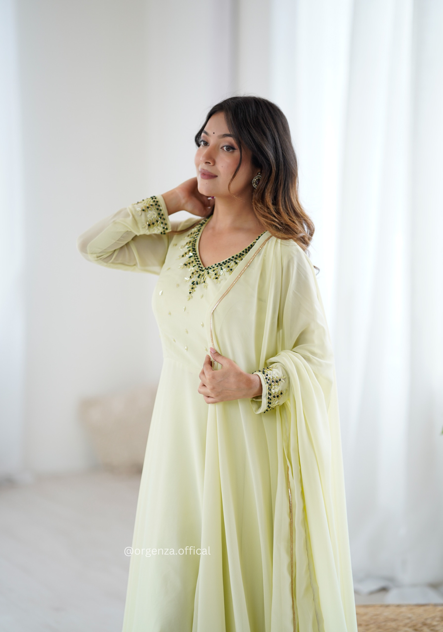 Pista Green Colour Georgette Full Set Anarakali Kurti