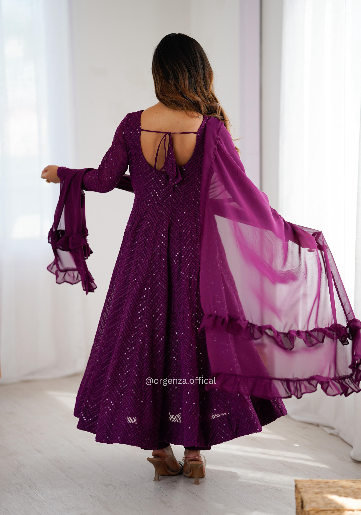 Georgette Silk Lukhnowi Sequence Work Anarkali - Orgenza Store