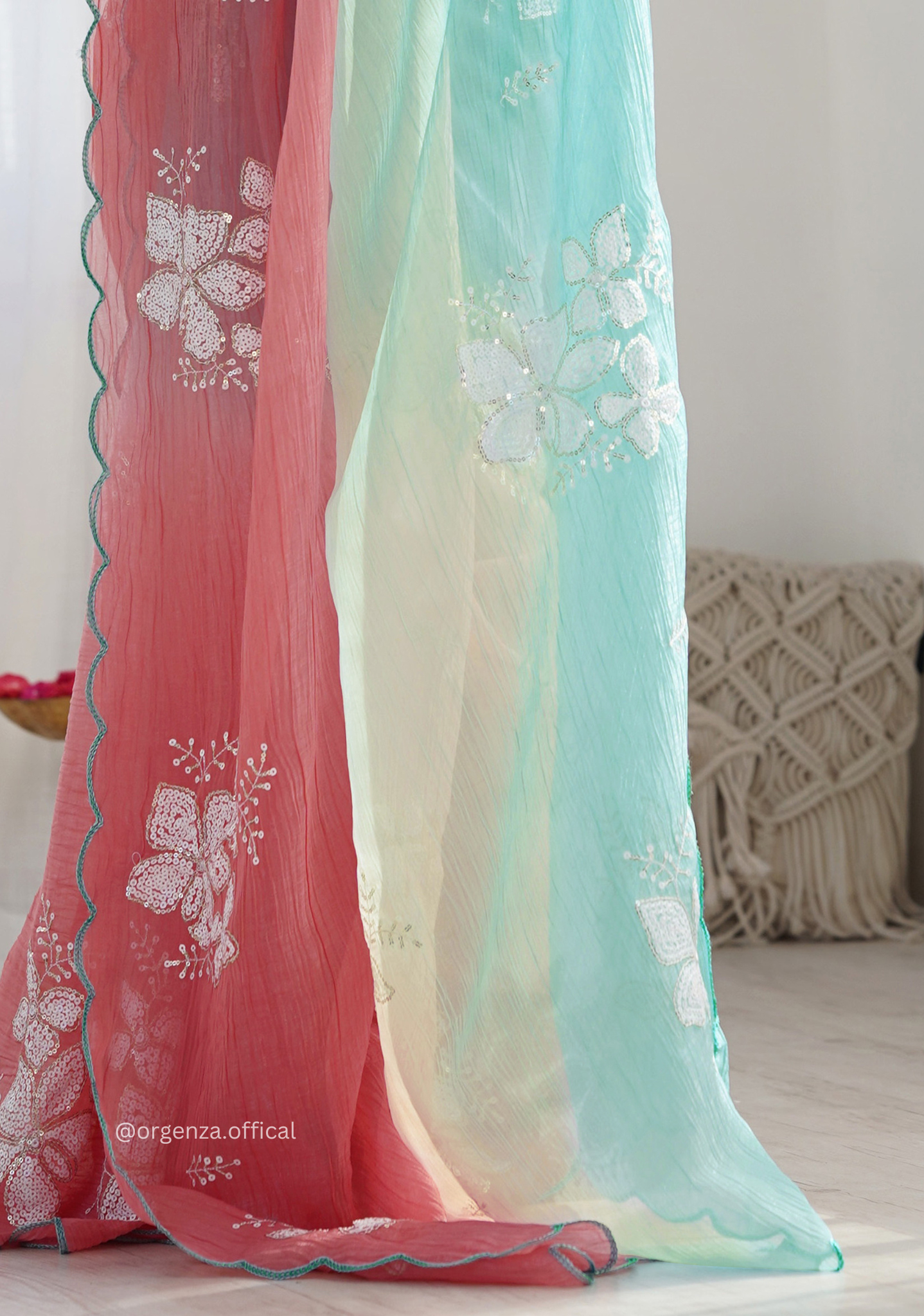 Rama Peach Gold Crush Silk Saree