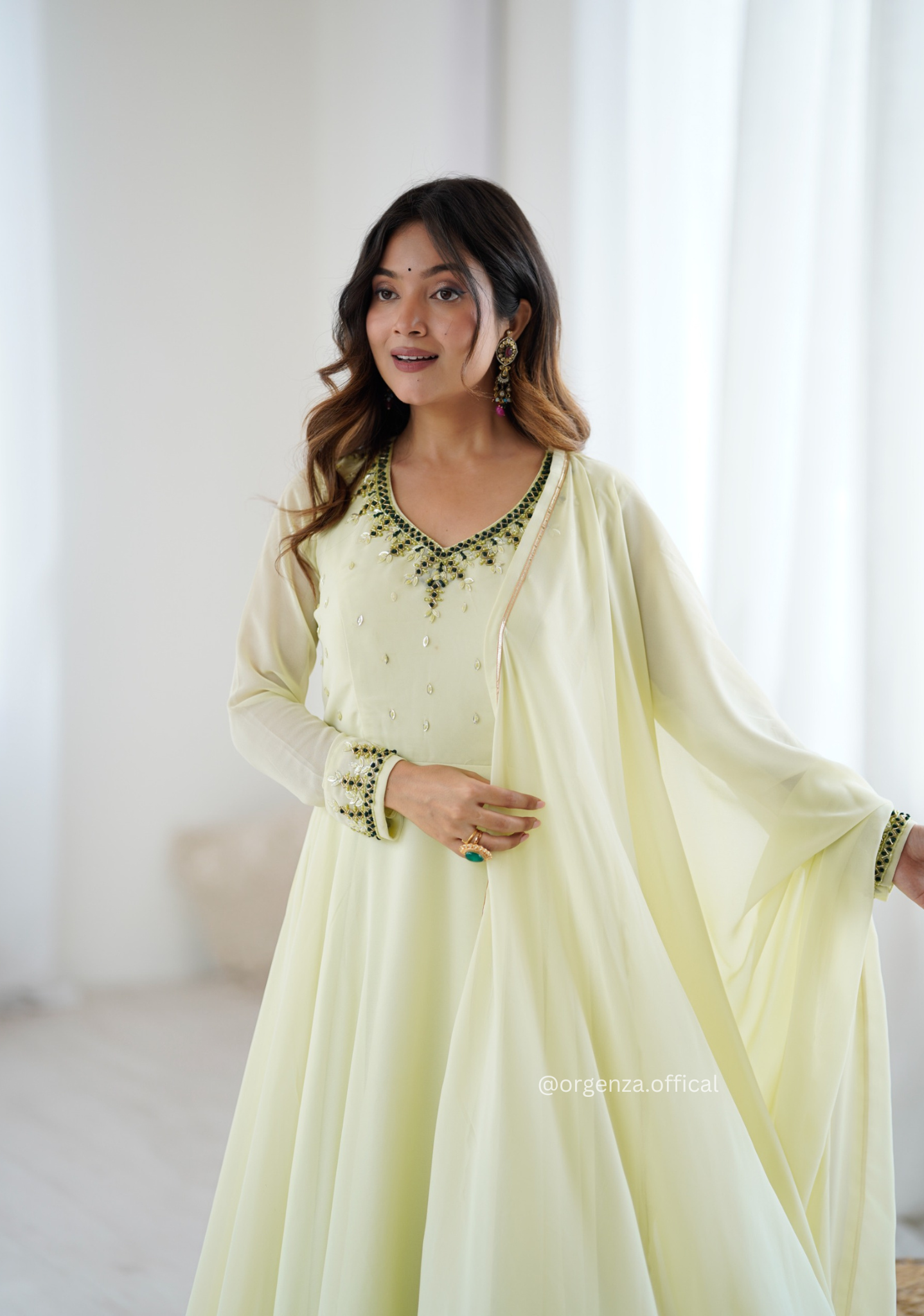 Pista Green Colour Georgette Full Set Anarakali Kurti