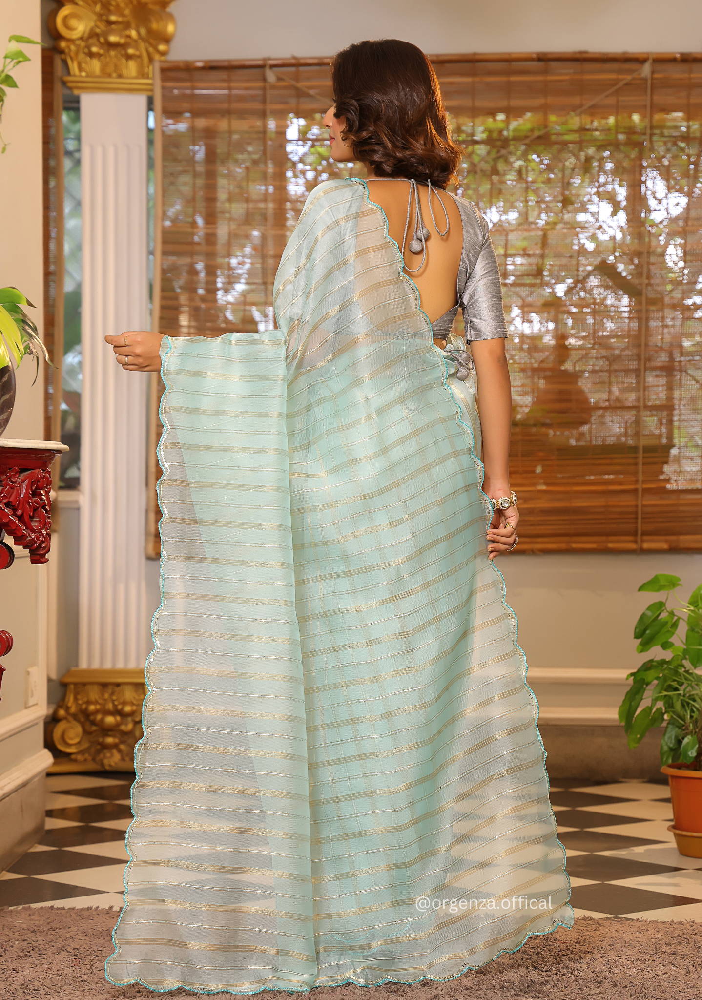 Sky Blue Organza Saree With Weaved Work - Orgenza Store