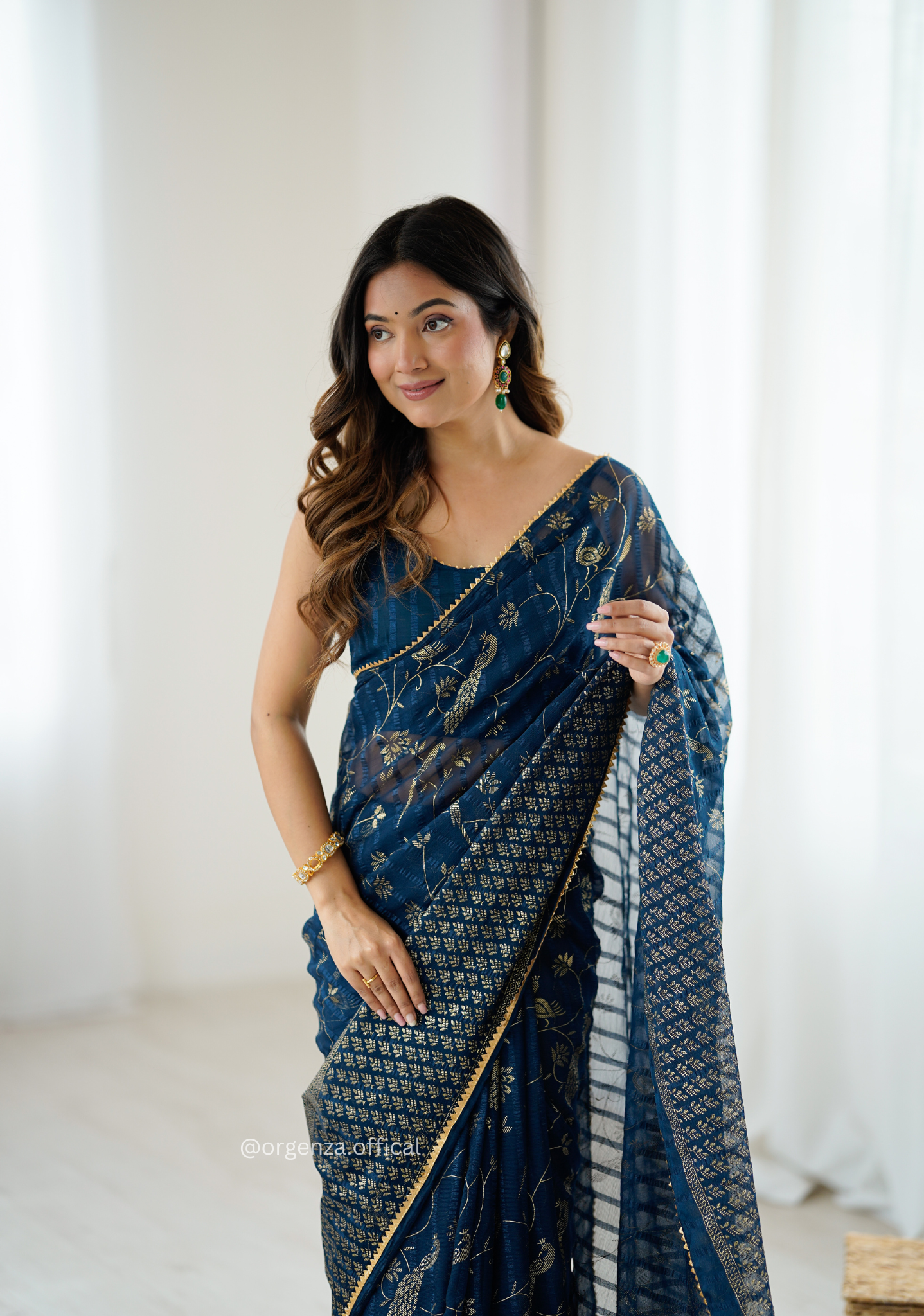 Morpich Colour Georgette Silk Saree