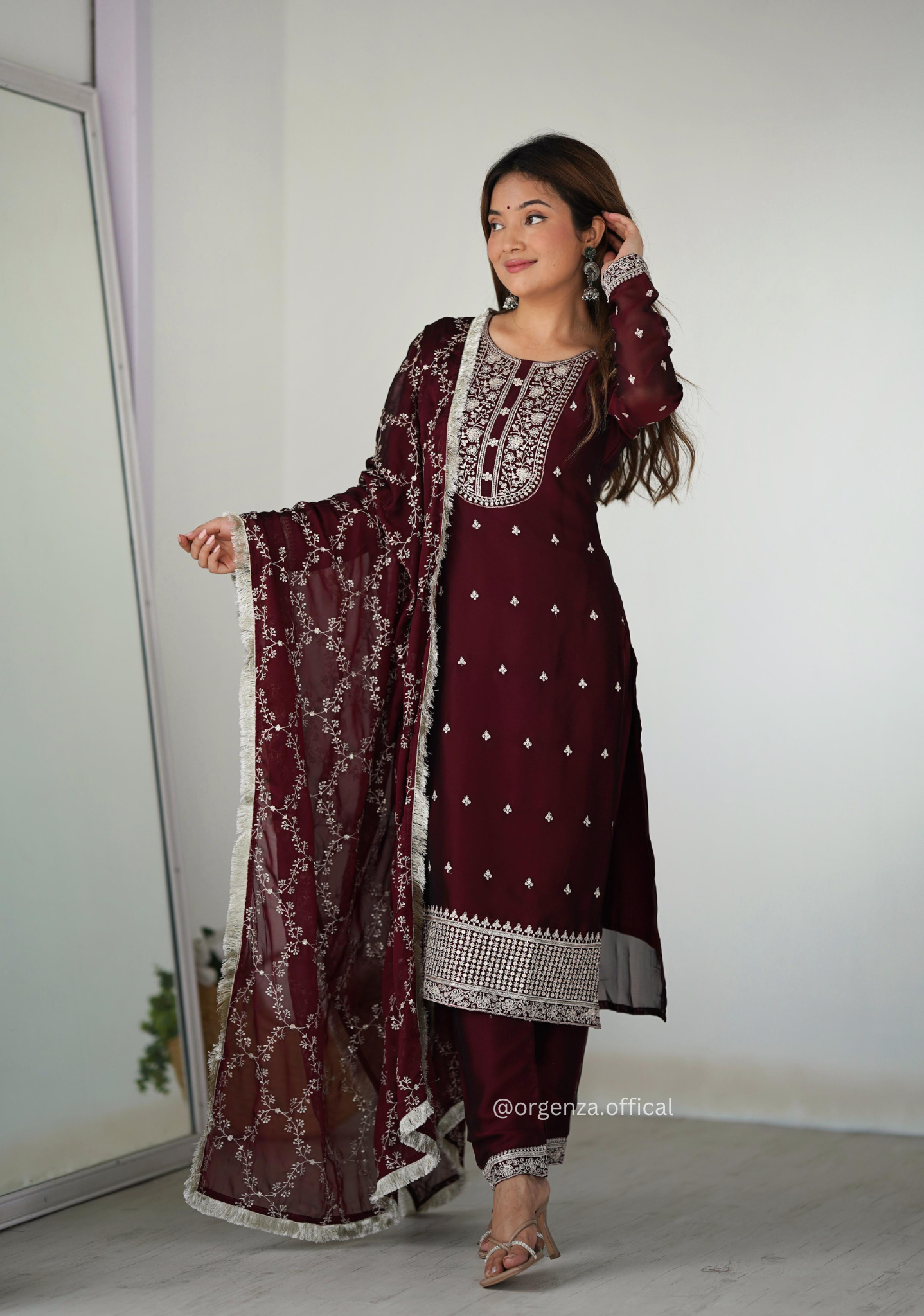 Rangoli Fabric Straight Fit Kurta With Dupatta Set - Orgenza Store