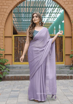 Plain Purple Colour Lining Sitara Georgette Saree - Orgenza Store - digisoch