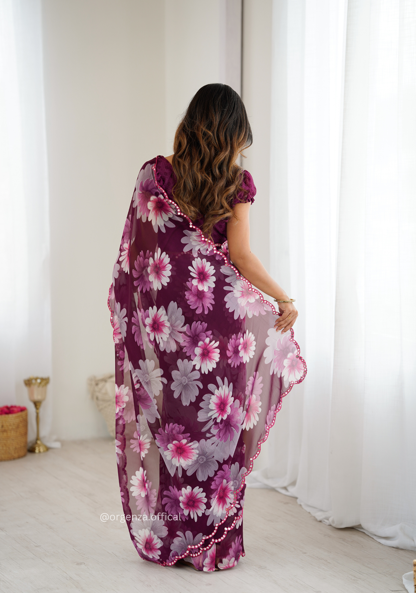 Purple Colour Georgette Printed Mirror Saree