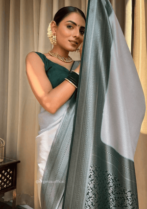 Off White Colour Rich Pallu Saree Jacquard Zari With Blouse - Orgenza Store - digisoch