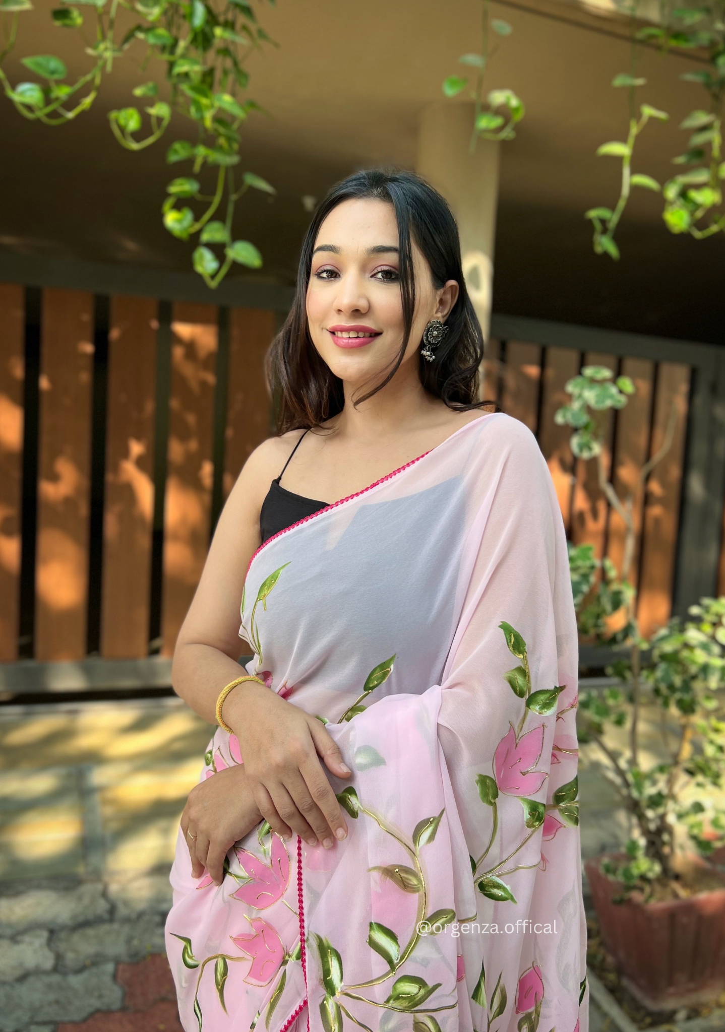 Georgette Silk Saree With Handprint