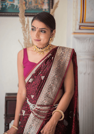Maroon Colour Lichi Silk Saree With Jacquard Zari Work - Orgenza Store - digisoch