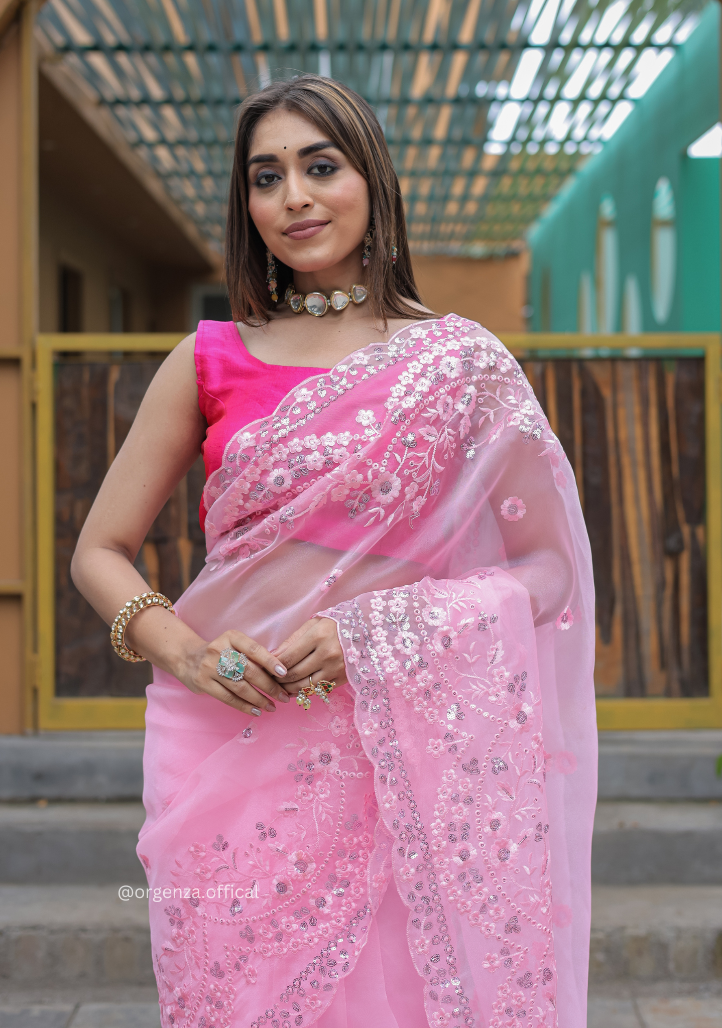 Baby Pink Soft Organza Saree With Sequence Work - Orgenza Store