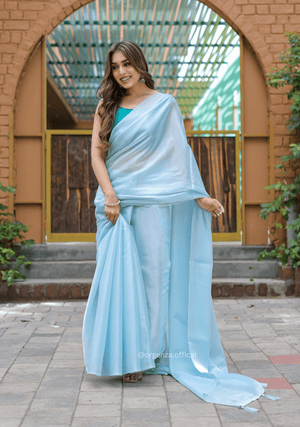 Plain Sky Colour Jimmy Choo Saree - Orgenza Store - digisoch