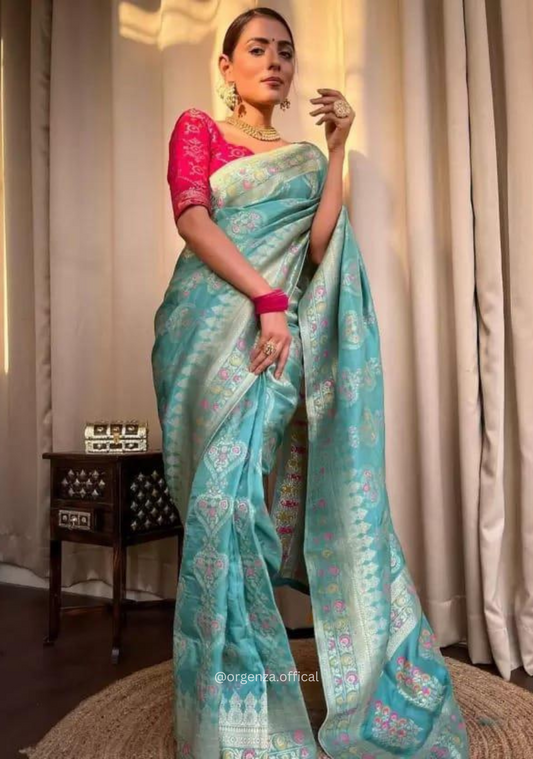 Lichi Silk Saree With Jacquard Zari Work