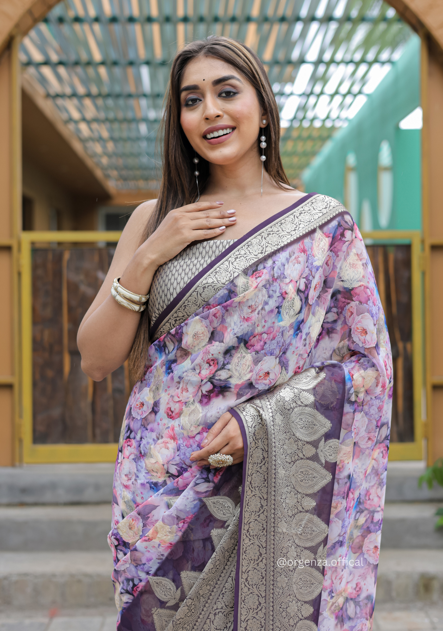 Purple Georgette Saree With Viscose Border - Orgenza Store