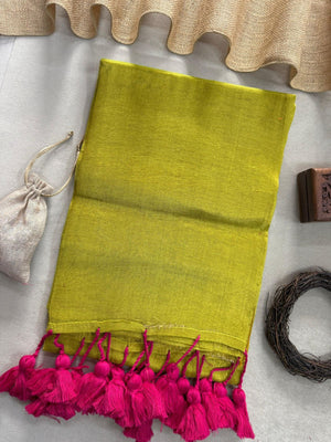 Pista Handloom Raga Tissue Saree With Pink Tassels - Orgenza Store - digisoch