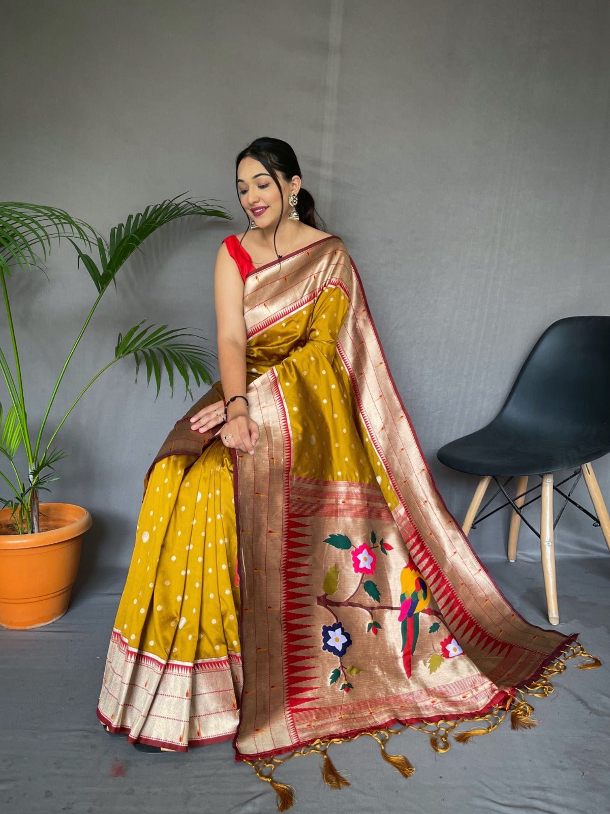 Mustard Yellow Paithani Silk Saree - Orgenza Store - digisoch