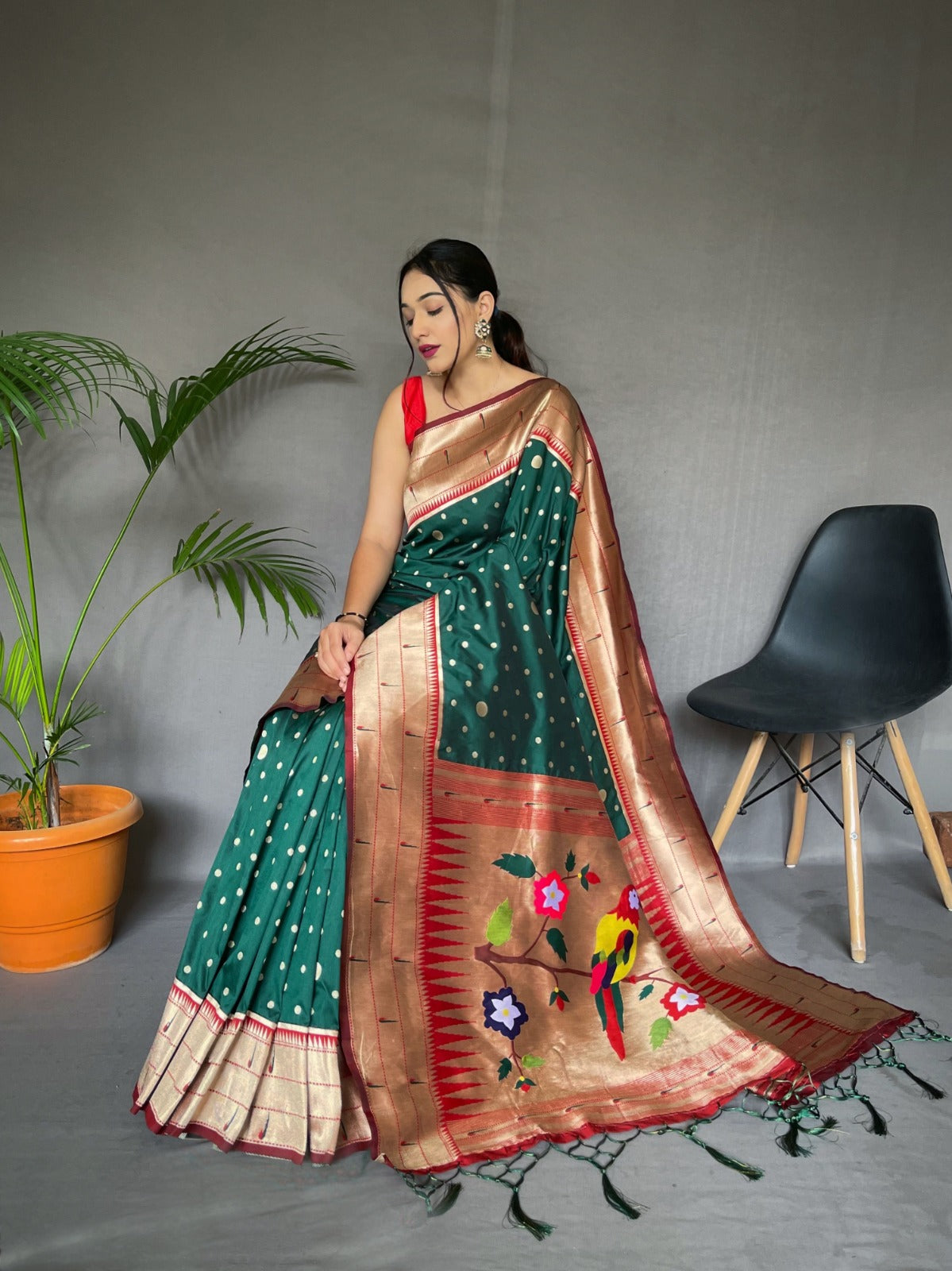 Soft Bottle Green Paithani Silk Saree - Orgenza Store