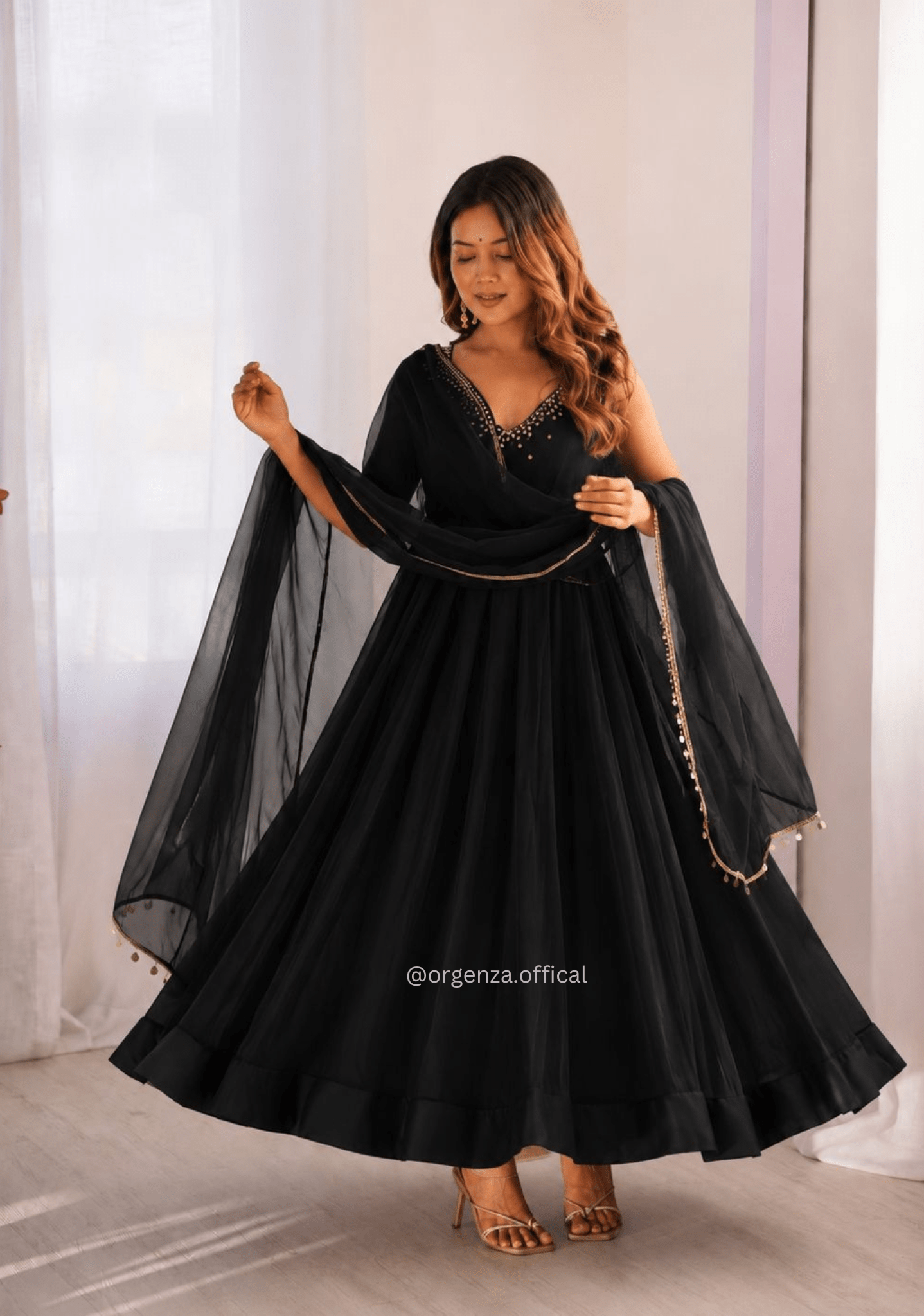 Black Fox Georgette Embroidered Gown Set - Orgenza Store - digisoch