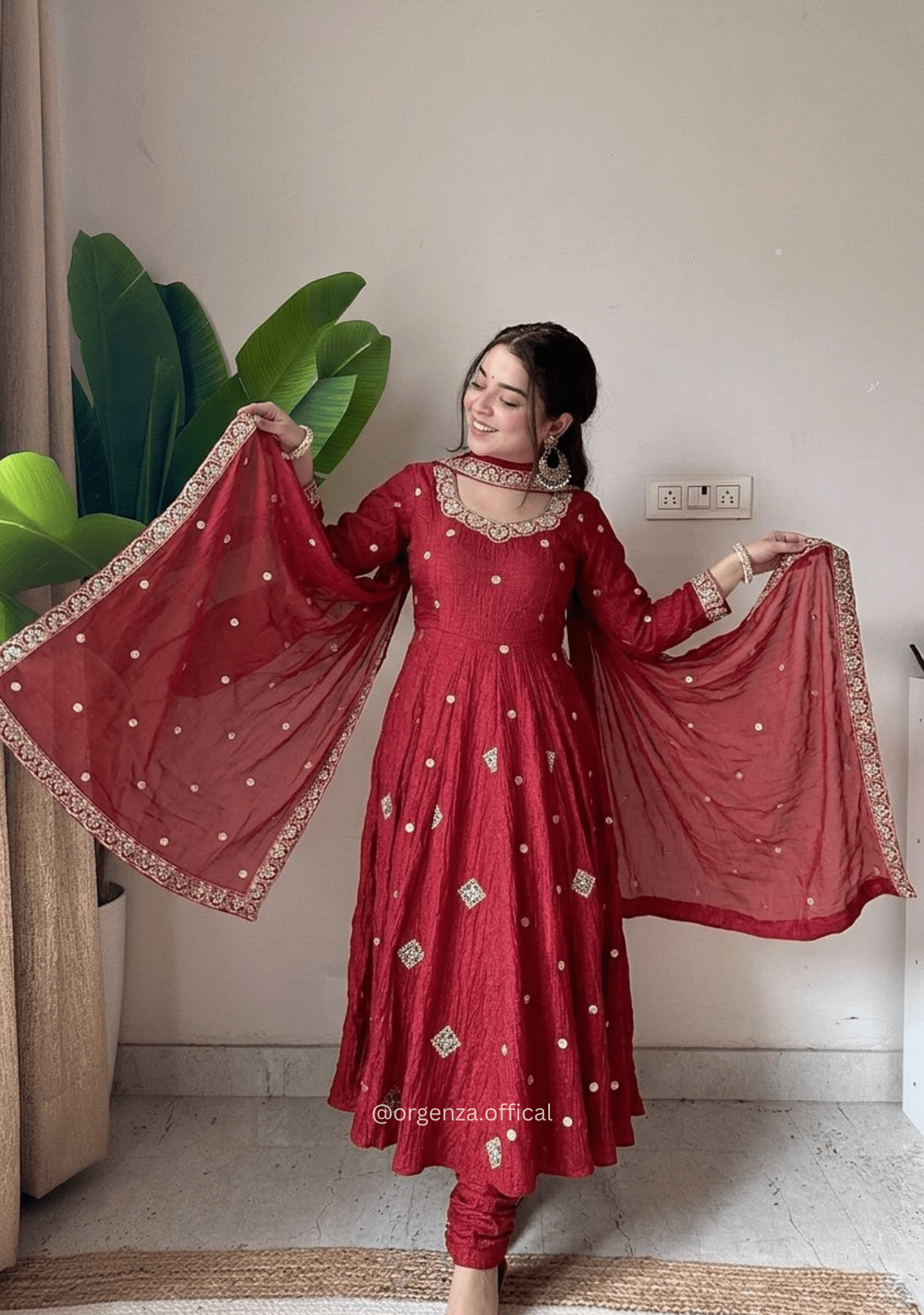 Crunchy Silk Embroidered Anarkali Gown Set - Orgenza Store - digisoch