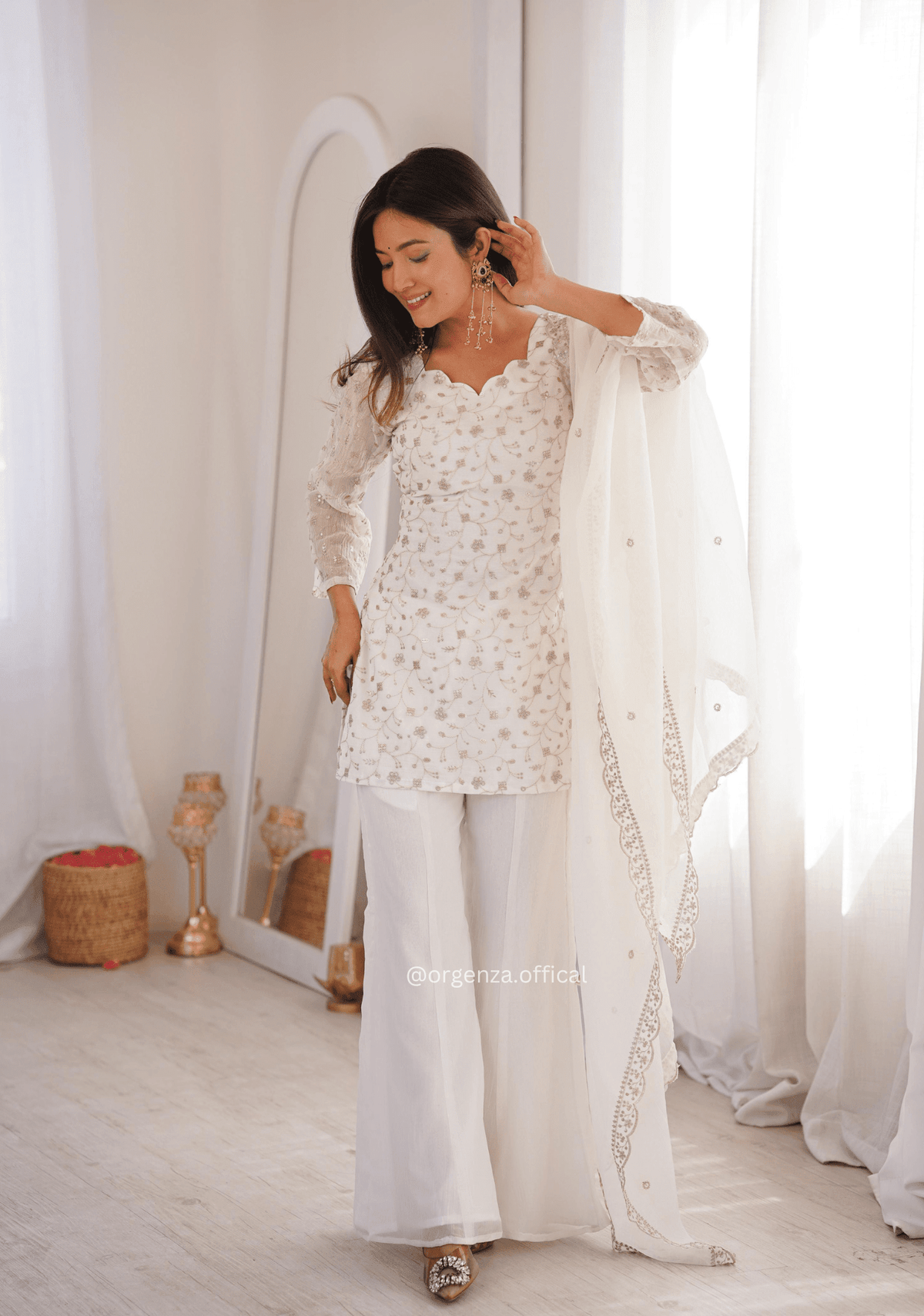 Designer Crunchy Silk Suit Set with Embroidery Sequins & Bell Bottom Pant - Orgenza Store - digisoch