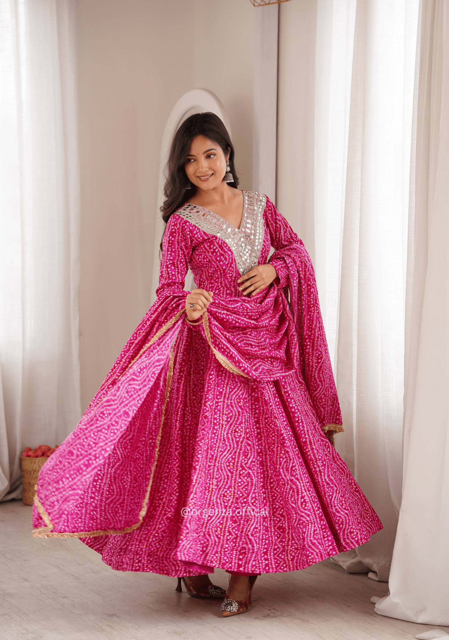 Pink Rayon Mirror Embroidered Gown Set - Orgenza Store - digisoch