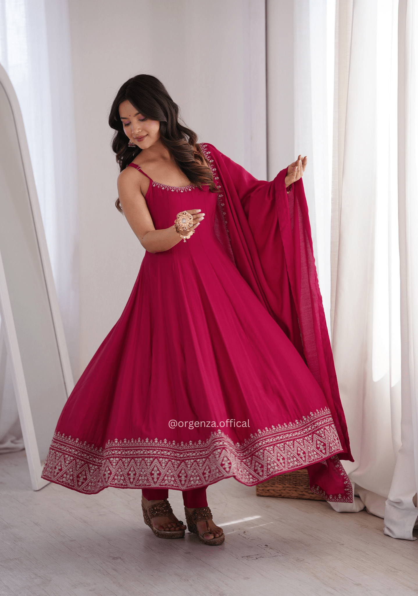 Pure Roman Silk Chanderi Anarkali Suit Set - Orgenza Store - digisoch