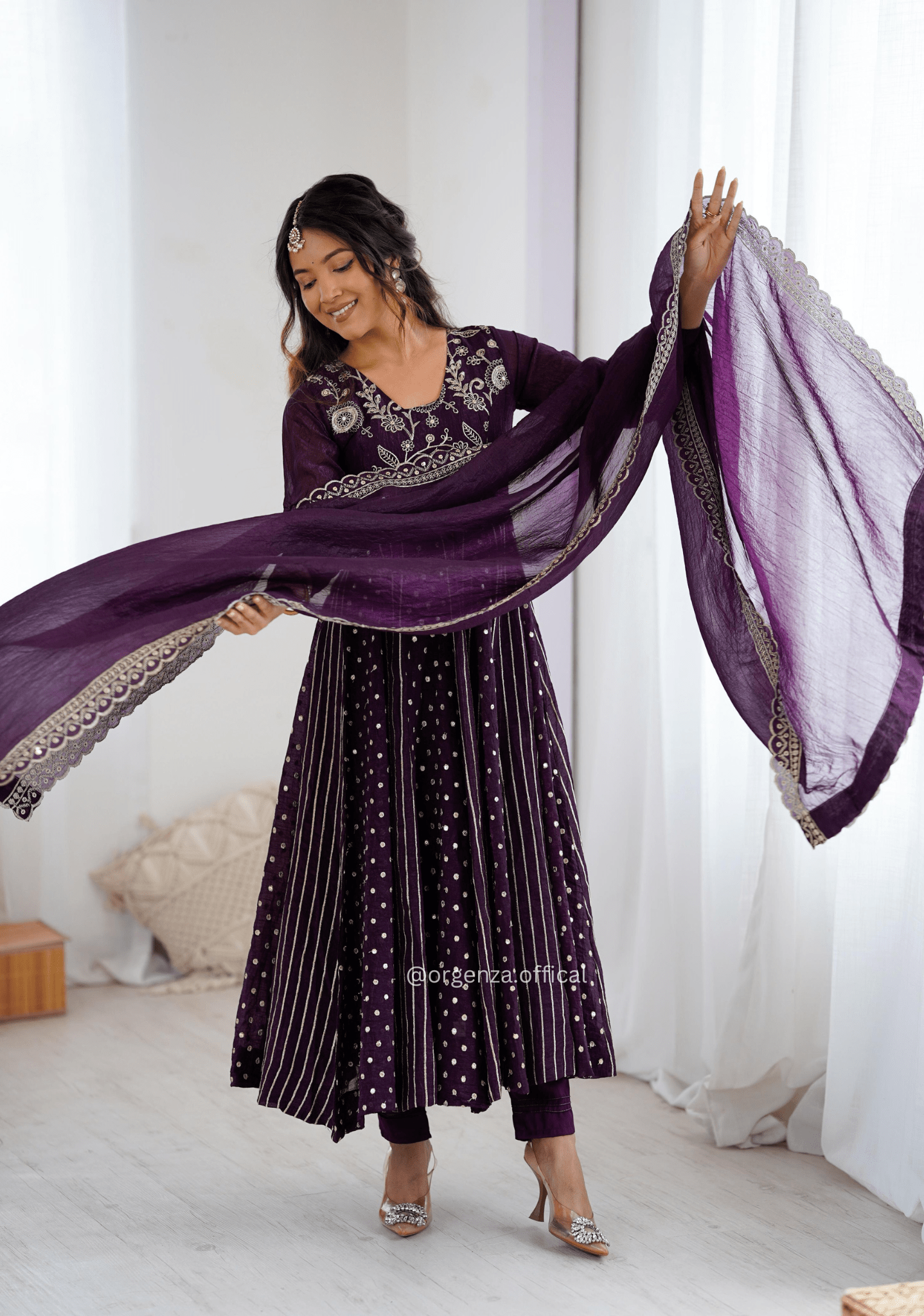 Purple Colour Crunchy Silk Anarkali Kurti - Orgenza Store - digisoch