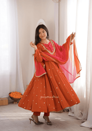 Roman Silk Anarkali Gown Set with Mirror Work - Orgenza Store - digisoch