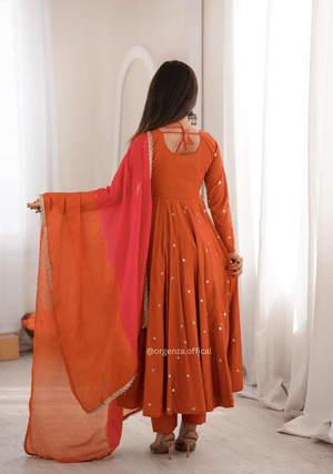 Roman Silk Anarkali Gown Set with Mirror Work - Orgenza Store - digisoch