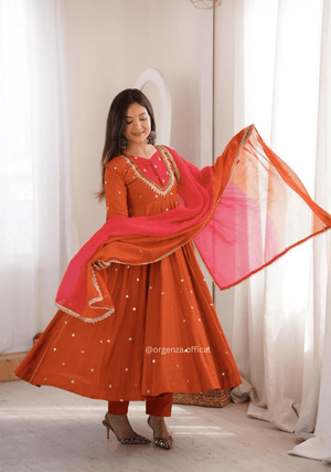 Roman Silk Anarkali Gown Set with Mirror Work - Orgenza Store - digisoch