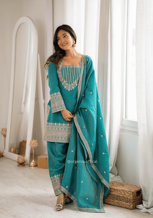 Sea Green NC Vichitra Silk Farshi Salwar Suit Set - Orgenza Store - digisoch