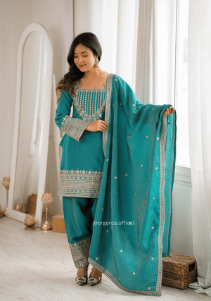 Sea Green NC Vichitra Silk Farshi Salwar Suit Set - Orgenza Store - digisoch