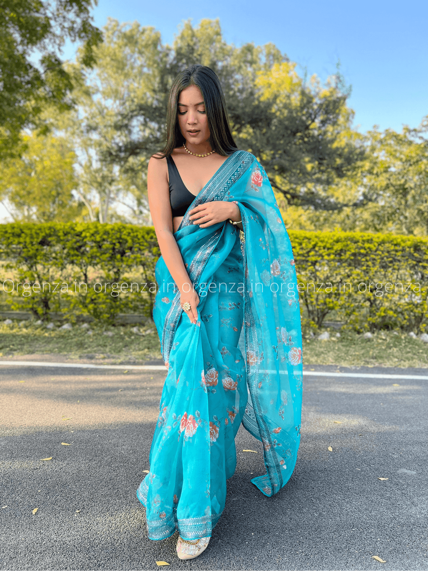Sea Green Codding Sequence Organza Saree - Orgenza Store
