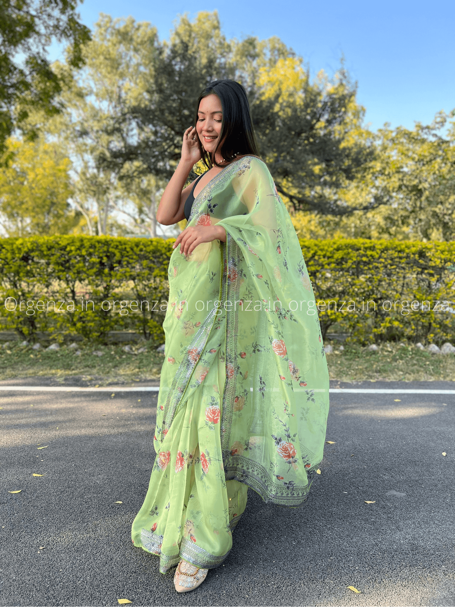 Organza Silk Saree With Codding Seqvance Work - Orgenza Store