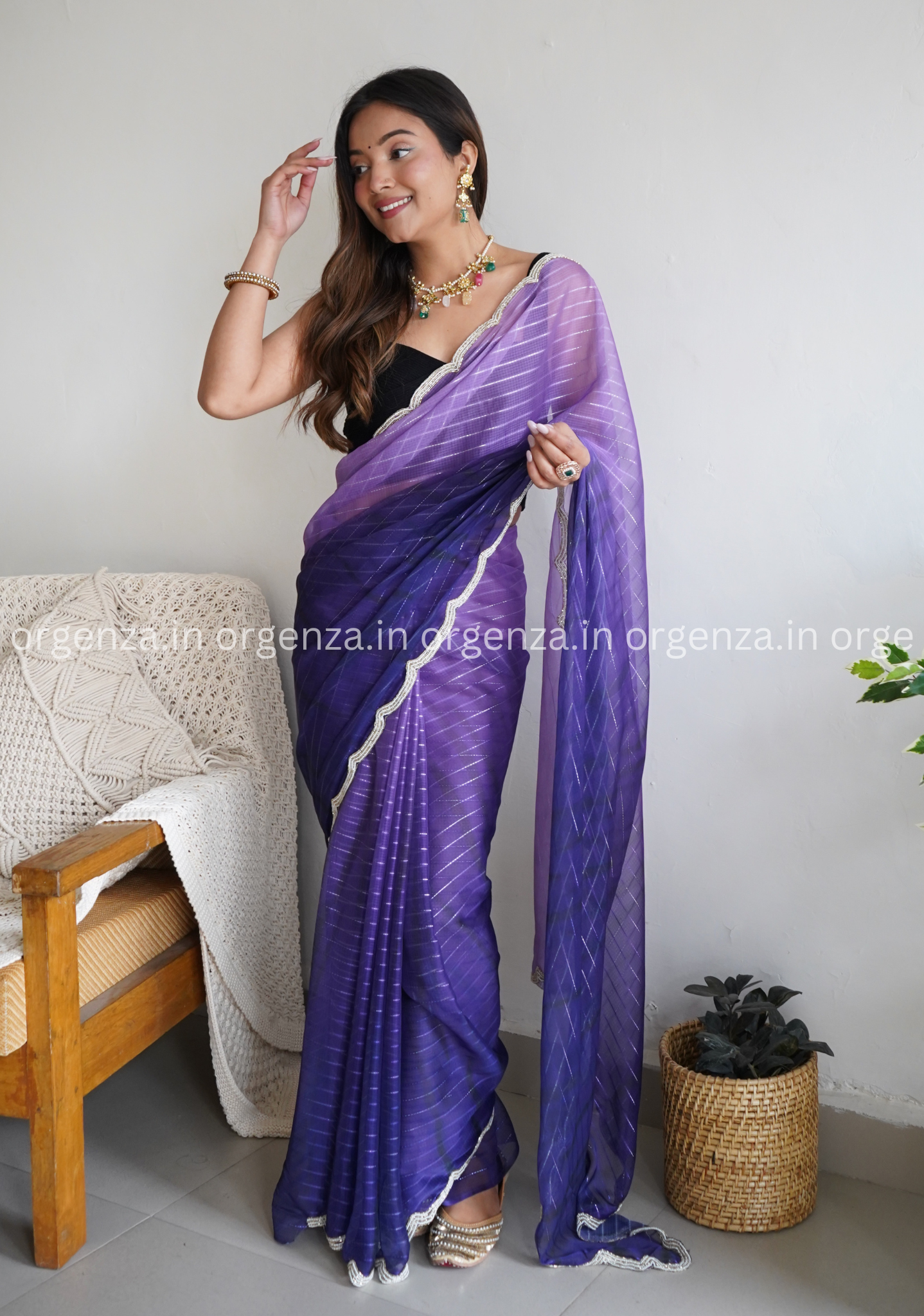 Purple Colour Soft Silk Saree With Handwork On Border - Orgenza Store