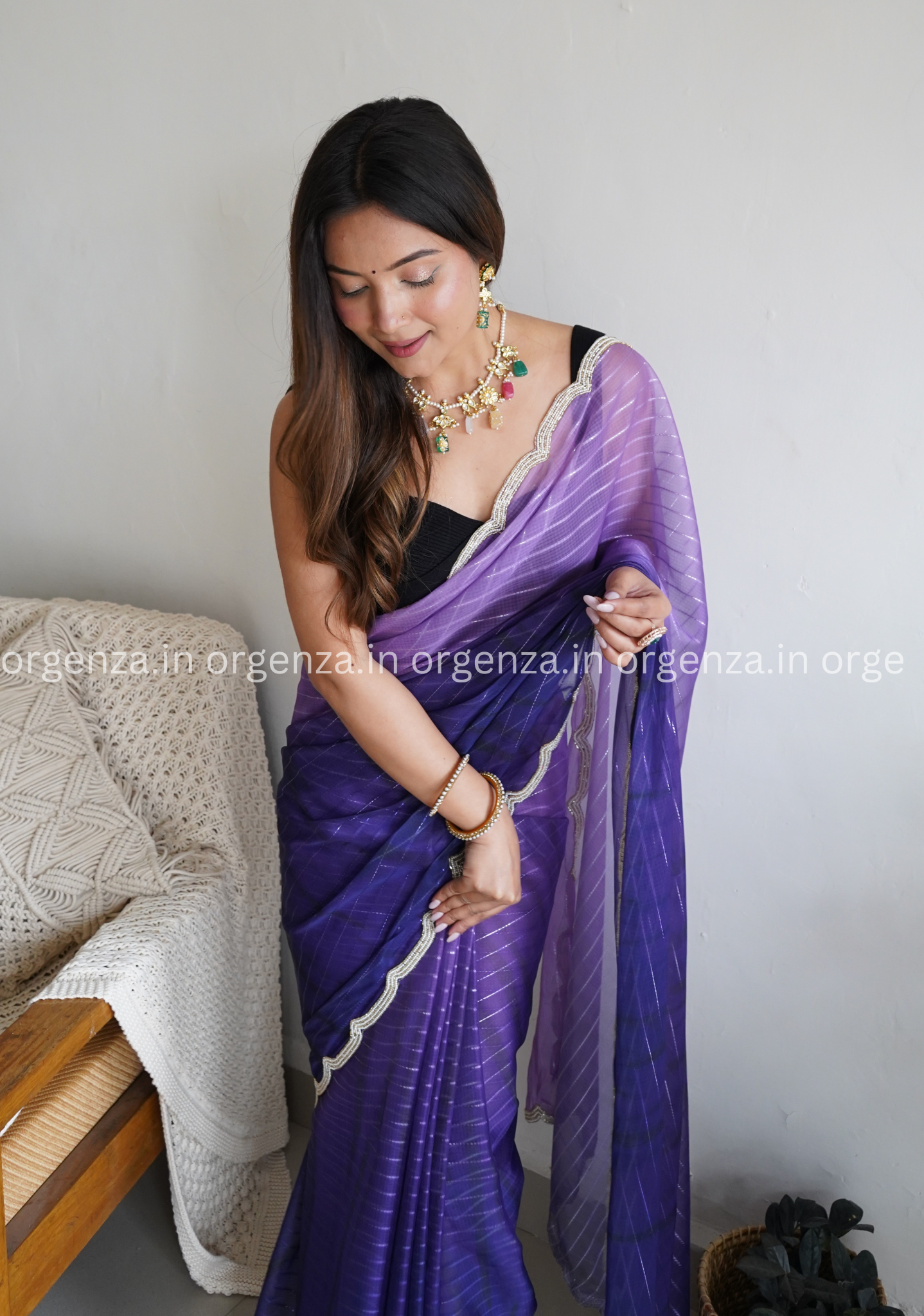 Purple Colour Soft Silk Saree With Handwork On Border - Orgenza Store