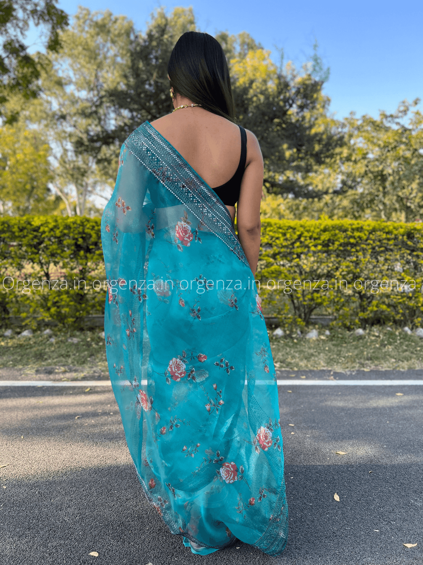 Sea Green Codding Sequence Organza Saree - Orgenza Store