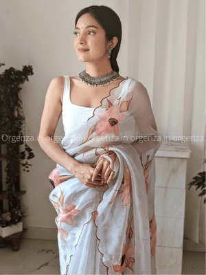 Pure Organza Silk Saree With Hand Work - Orgenza Store - digisoch