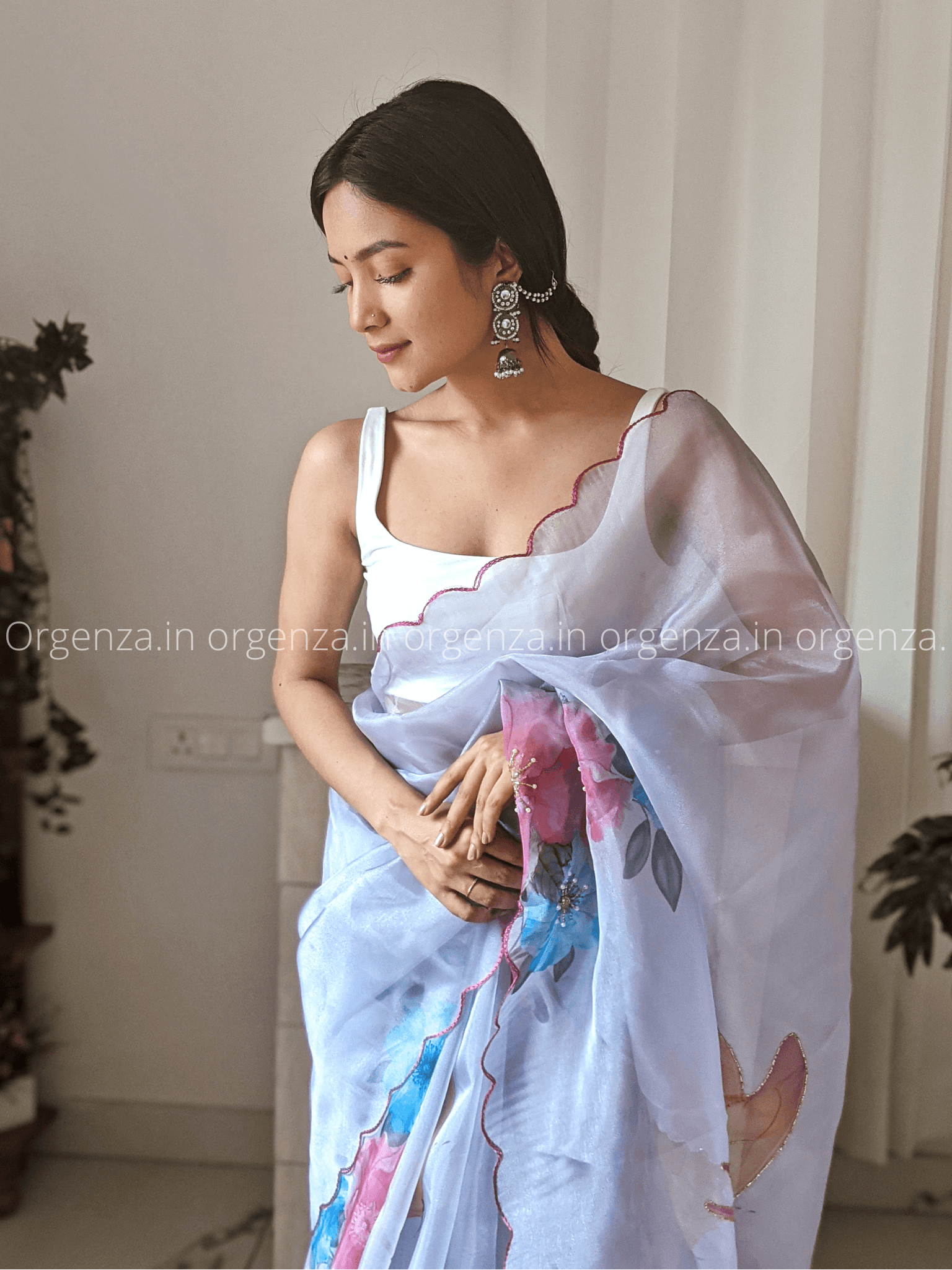 Floral Orgenza Silk Saree With Handwork - Orgenza Store