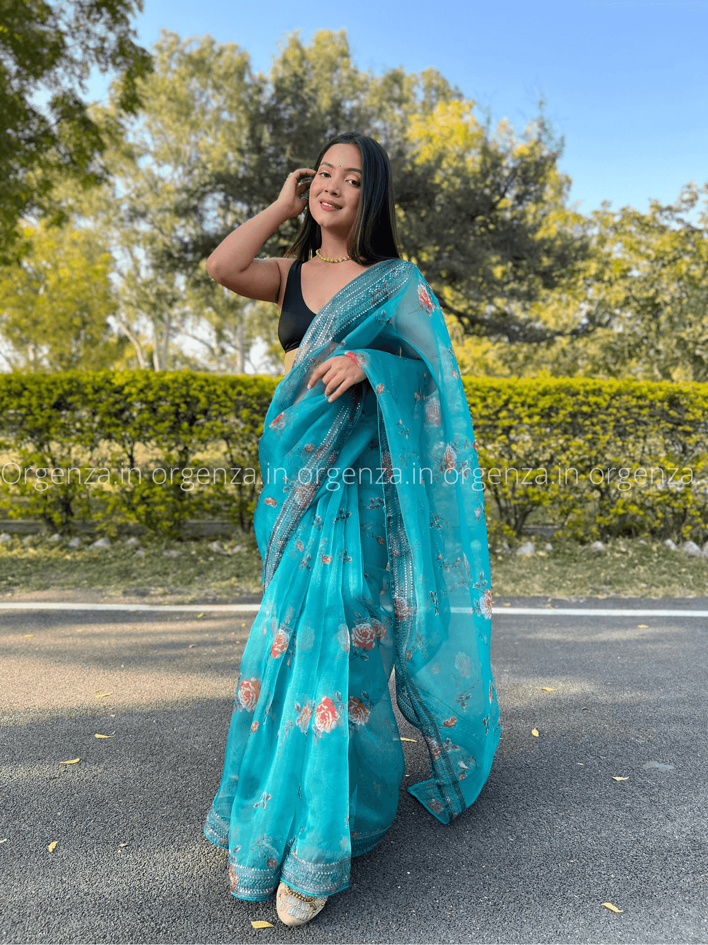 Sea Green Codding Sequence Organza Saree - Orgenza Store
