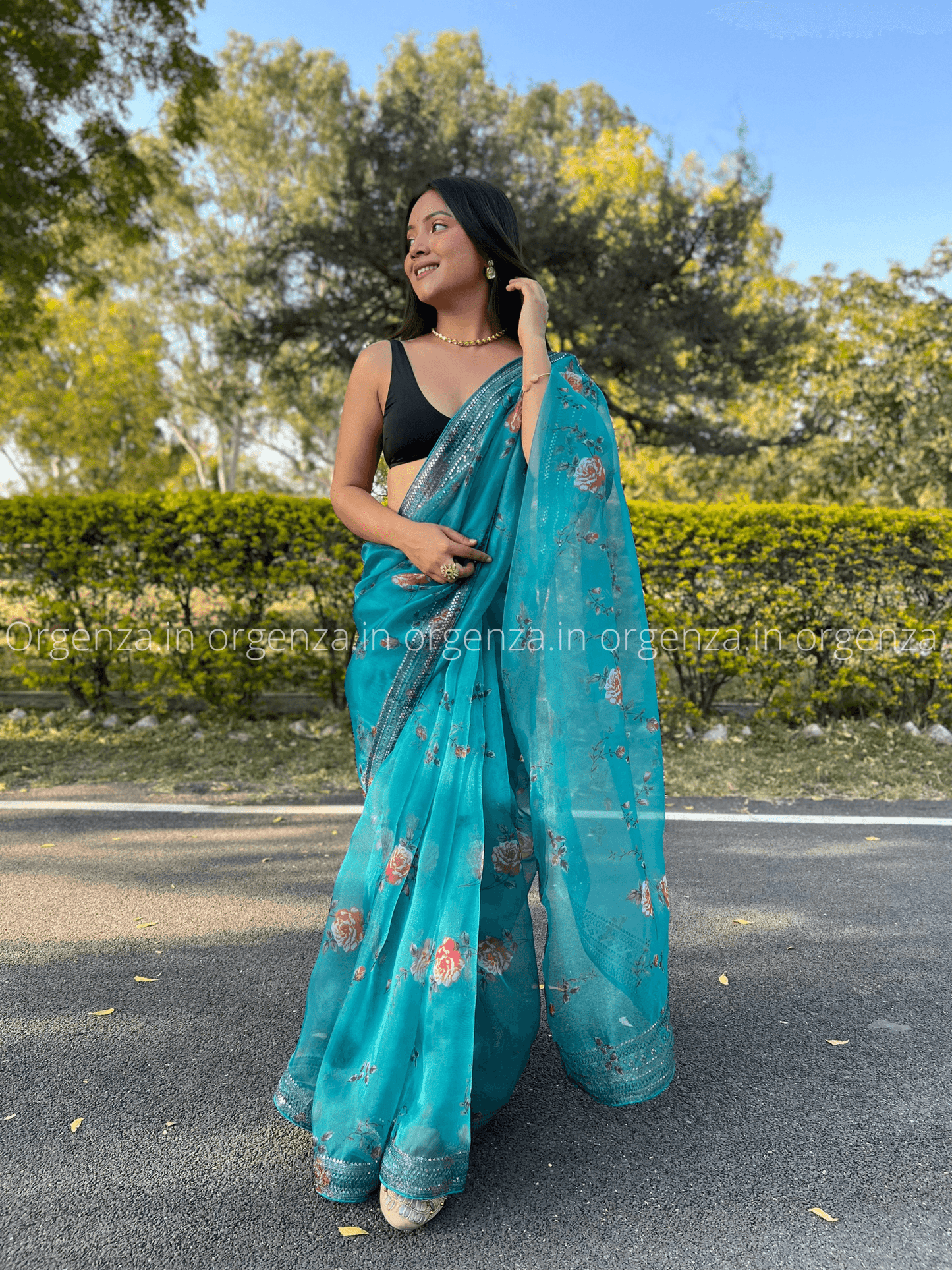 Sea Green Codding Sequence Organza Saree - Orgenza Store